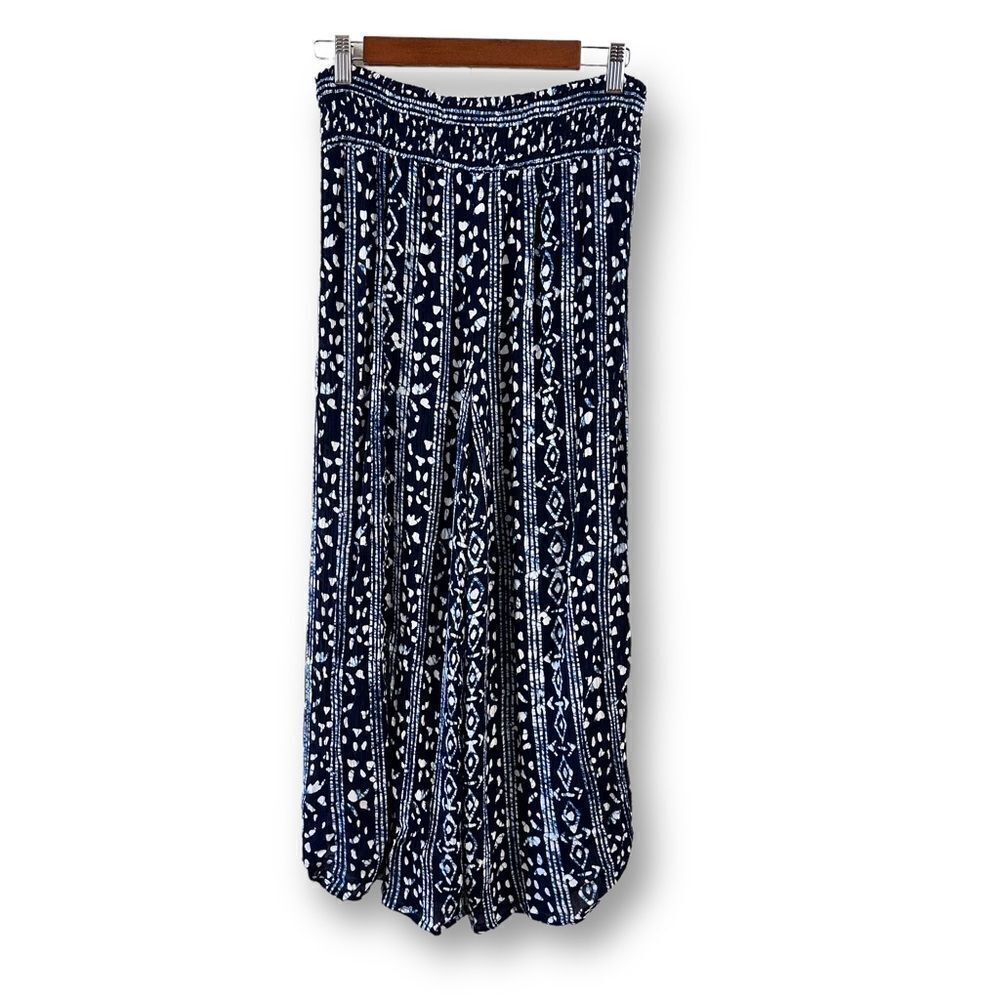 Free People Elena blue print wide‎ leg pants size S - Picture 2 of 14